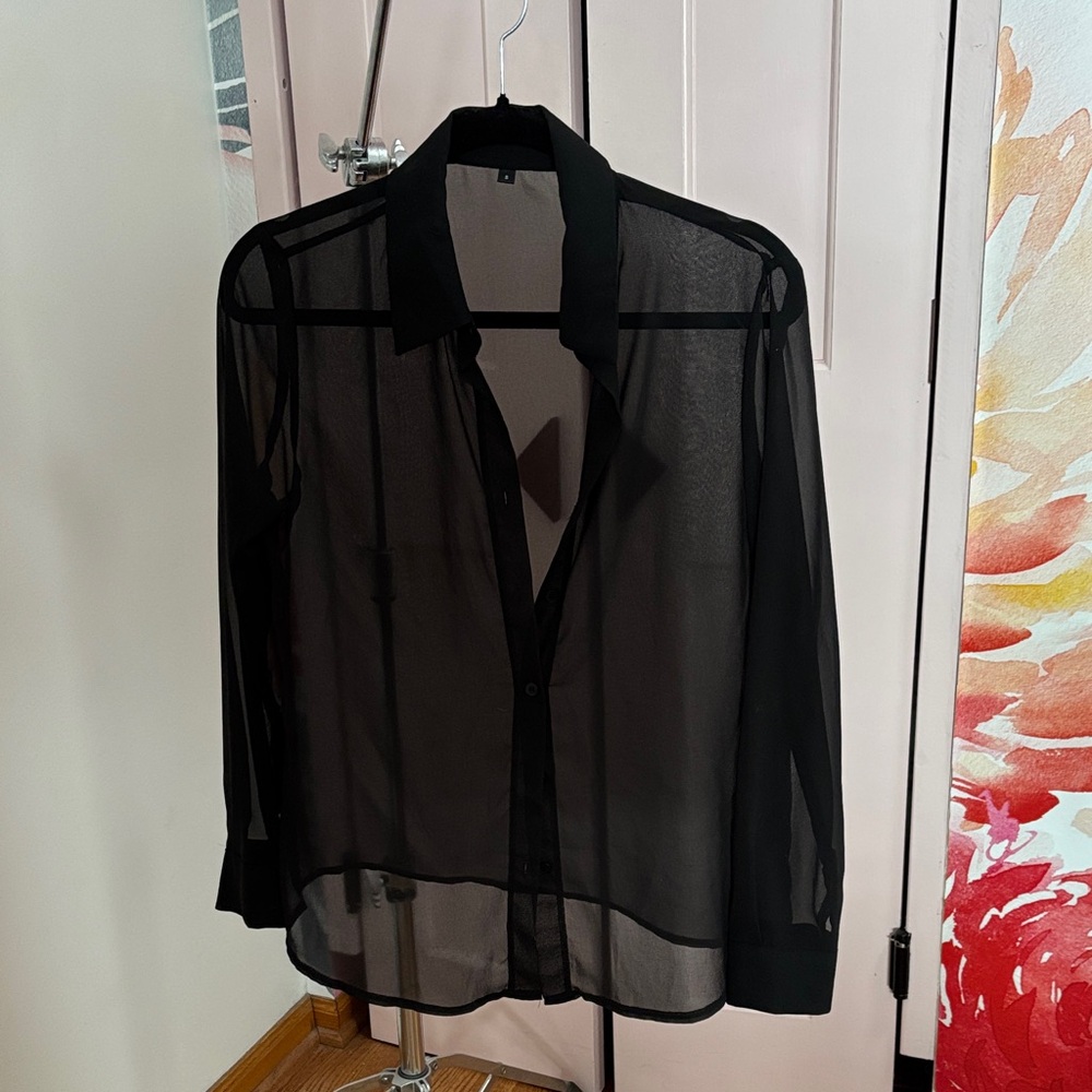Sheer Black Button-Up Blouse